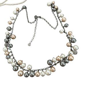 Talbots Glass Pearl Necklace Rhinestone Accents Multicolor Long